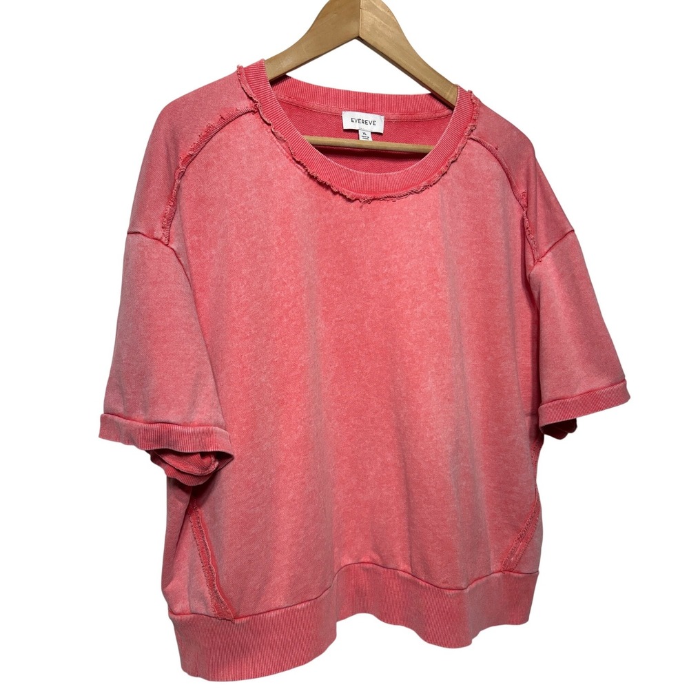 Evereve Lizzie Short Sleeve Sweatshirt in Cayenne Acid Wash Sz XL Retail $78 EUC